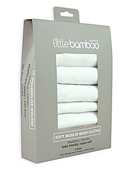 Little Bamboo Muslin Baby Wash Cloths 6 Pack - Natural White