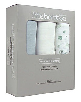 Little Bamboo Muslin Baby Wrap 3 Pack - Whisper