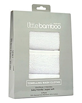 Little Bamboo Towelling Washers 3 Pack - Natural White