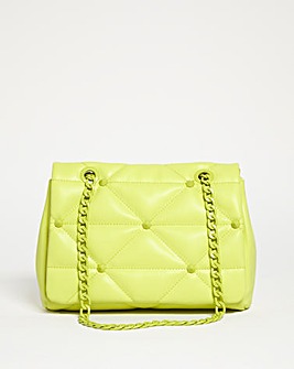 Lime Studded Quilted Chain Strap Bag