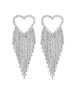 Mood Silver Crystal Heart Cluster Shower Drop Earrings