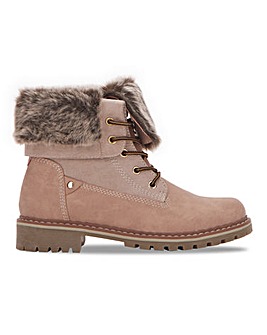 Fur Collar Lace Up Boot Wide E Fit