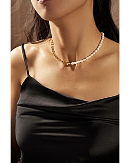 Inicio 14K Gold Plated Recycled Chain And Freshwater Pearl Necklace - Gift Pouch