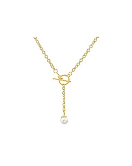 9CT Gold pearl drop t-bar Necklace