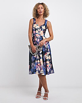 Joanna Hope Blue Floral Scuba Prom Midi Dress