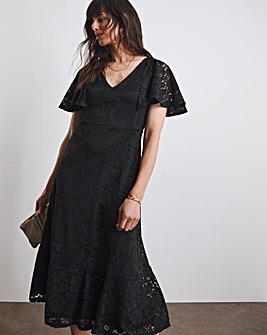 Joanna Hope Black Angel Sleeve Stretch Lace Midi Dress