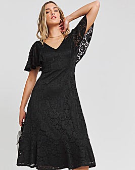 Joanna Hope Black Angel Sleeve Stretch Lace Midi Dress