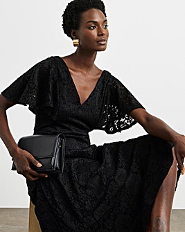 Joanna Hope Black Angel Sleeve Stretch Lace Midi Dress