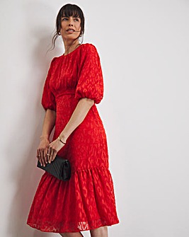 Joanna Hope Coral Burnout Bubble Sleeve Dress