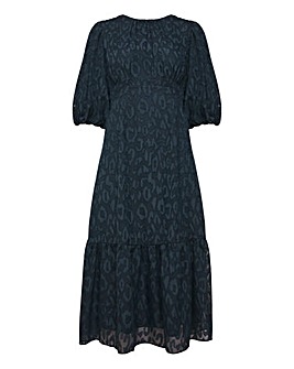 Joanna Hope Navy Burnout Bubble Sleeve Midi Dress