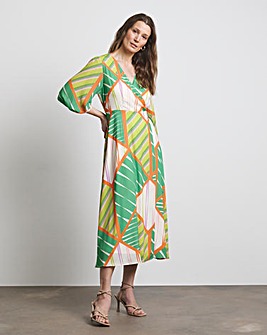 Joanna Hope Geo Print Functional Wrap Midi Dress