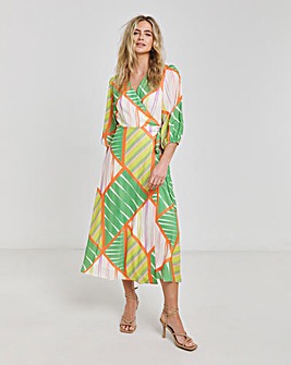 Joanna Hope Geo Print Functional Wrap Midi Dress