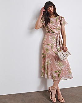 Joanna Hope Jacquard Frill Sleeve Printed Dress