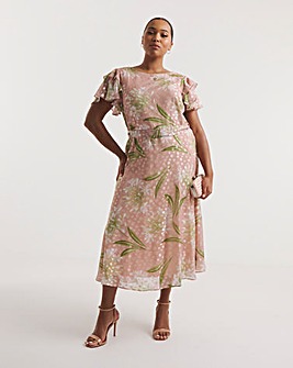 Joanna Hope Jacquard Frill Sleeve Printed Dress