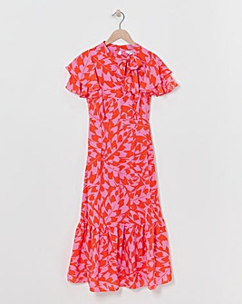 Joanna Hope Printed Tie Neck Midi Dress