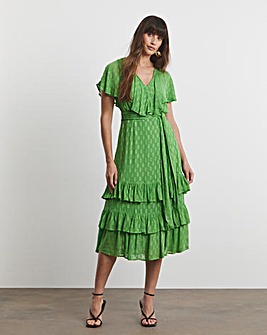 Joanna Hope Green Metallic Dobby Maxi Dress