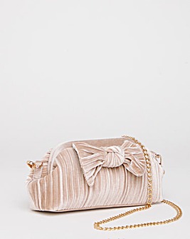 Velvet Bow Pleated Clutch Bag