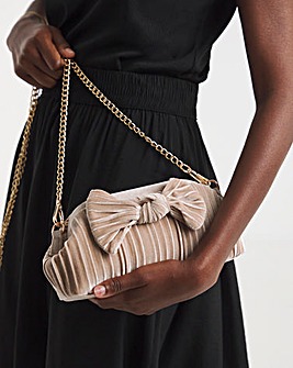 Velvet Bow Pleated Clutch Bag