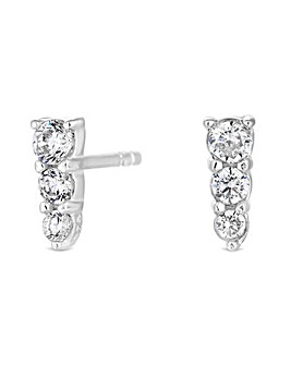 Simply Silver Sterling Silver 925 White Cubic Zirconia 3 Stone Mini Stud Earring