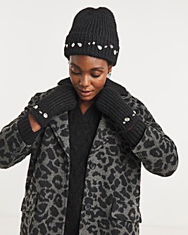 Jewel Embellished Hat & Handwarmer Set