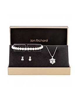 Jon Richard Silver Plated Clear Crystal Pearl And Crystal Trio Set - Gift Boxed