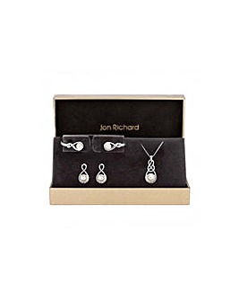 Jon Richard Silver Plated Clear Crystal Infinity Matching Trio Set - Gift Boxed