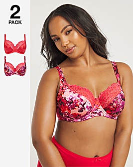 Pretty Secret 2 Pack Laura Pink Floral/Hot Pink Full Cup Bras