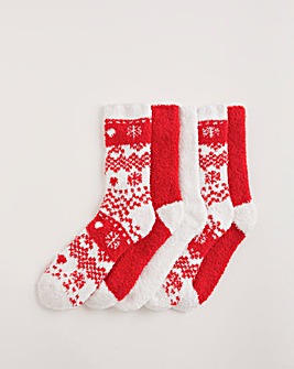 5 Pair Pack Christmas Fairisle Fluffy Socks