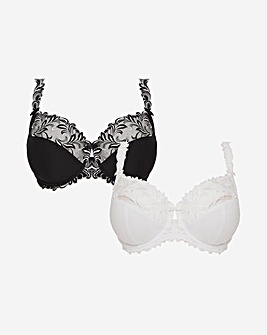 2 Pack Flora Underwired Full Cup Bras B-G - Black/White