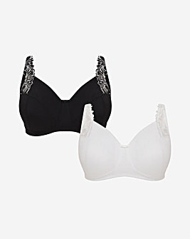 Pretty Secrets 2 Pack Flora Non Wired Bras B-F - Black/White