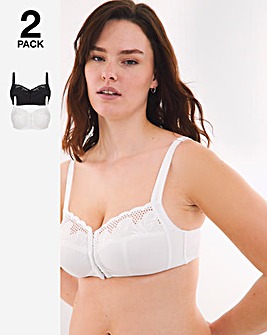 2 Pack Elana Full Cup Front Fastening Bras B-F - Black/White