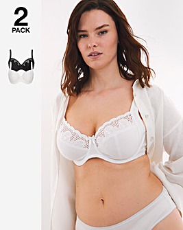 2 Pack Elana Wired Full Cup Bras B-F - Black/White