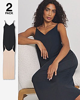 Pretty Secrets 2 Pack Maxi Slips Length 52in - Black/Almond