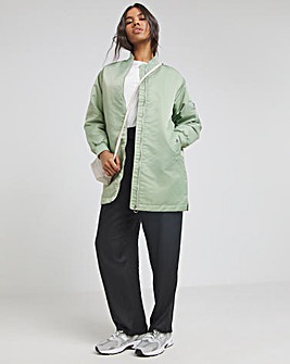 Sage Satin Quilt Lined Longline Bomber