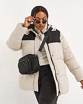 Cream/Black Colourblock Puffer Coat