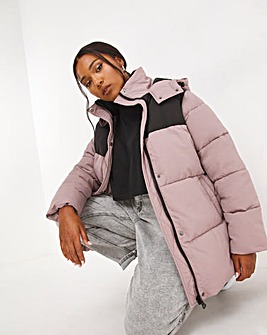 Pink/Black Colourblock Puffer Coat