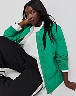 Green Quilted Bomber Jacket