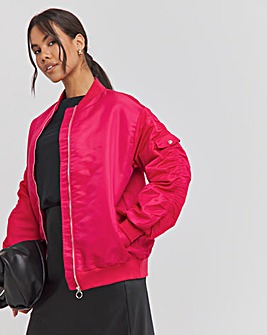 Pink Satin Quilt Lined Bomber Jacket