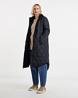 Navy Reversible Borg Quilted Coat