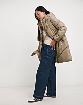 Taupe Mid Length Padded Coat