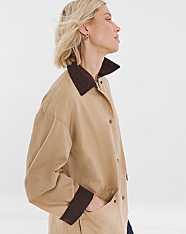 Contrast Cord Collar Relaxed Utility Barn Jacket