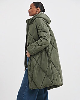 Khaki Mid Length Quilted Coat