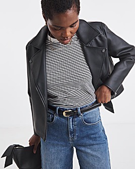 Black Faux Leather Relaxed Biker Jacket