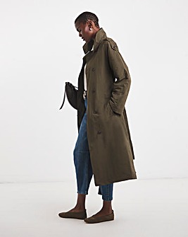Khaki Funnel Neck Trench Coat