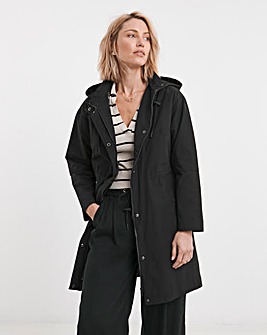 Black Longline Shower Resist Rain Jacket