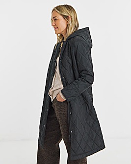 Black Hooded Quilt Coat