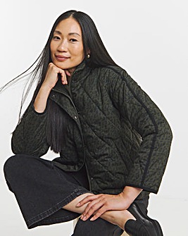 Khaki Leopard Funnel Neck Quilt Jacket