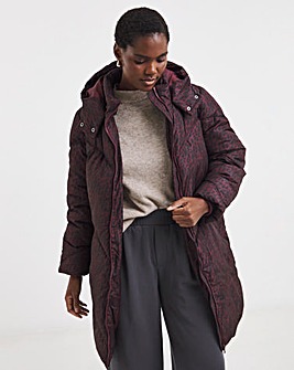 Wine Animal Print Mid Length Padded Coat