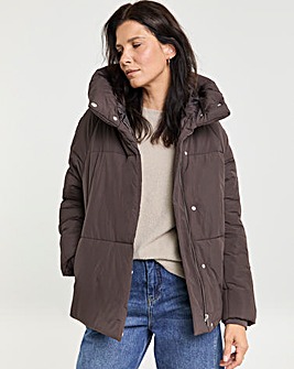 Chocolate Funnel Neck Padded Coat