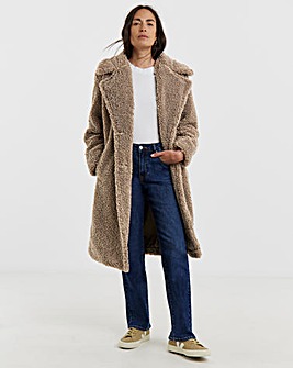 Mushroom Button Front Borg Teddy Coat